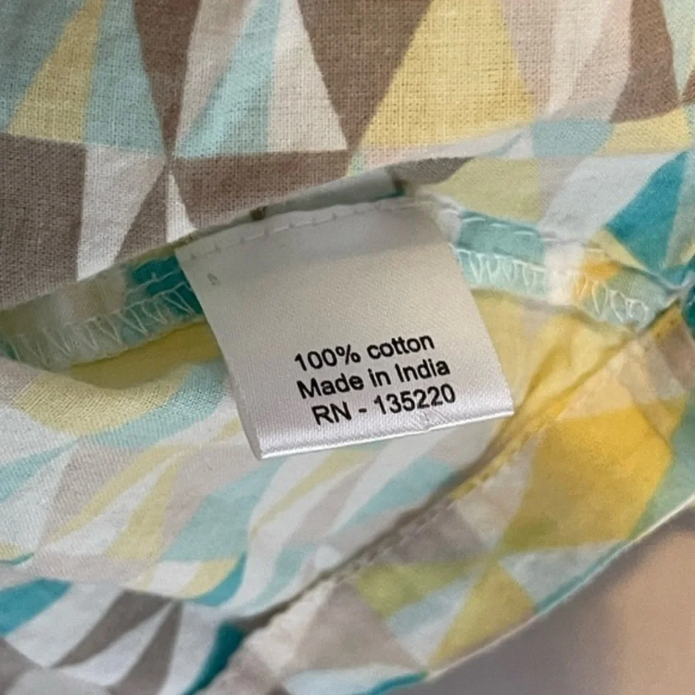 Rim Zim 3T blue/yellow/white/brown geometric 100% cotton A line sleeveless dress